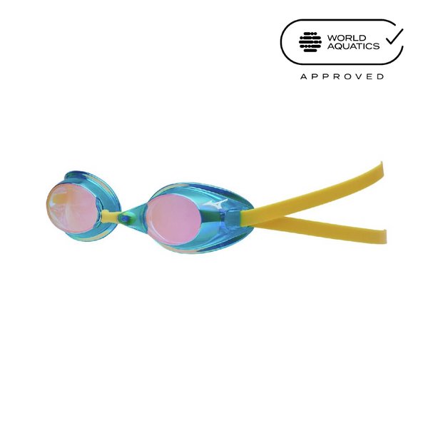 Racing Goggles w/ Slim Mirror Lens (Non-Cushioned) (Aqua Blue x Ruby Mirror)